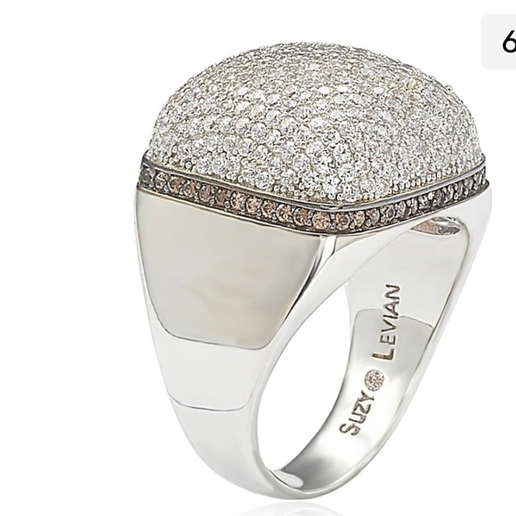 Suzy Levian Jewelry - Suzy Levian Sterling Silver
Brown and White Cubic
Zirconia Micro Pave Dome
Ring